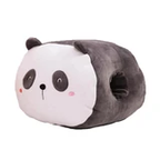 Plush panda hand warmer in white and grey, featuring a cute face and side openings for hands.