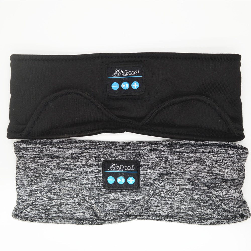 Black and heather gray fabric Bluetooth sleep headbands with integrated control buttons for music and volume.