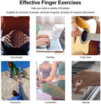 Collage showing people using hands for sports, typing, guitar, climbing, yoga, and piano to demonstrate finger exercises.