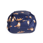 Navy blue cosmetic bag with orange fox print, featuring a drawstring closure design in a soft, durable fabric.