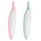 Two Digitaldistribution375 electric makeup brush cleaners, one pink and one mint, featuring white ergonomic bodies.