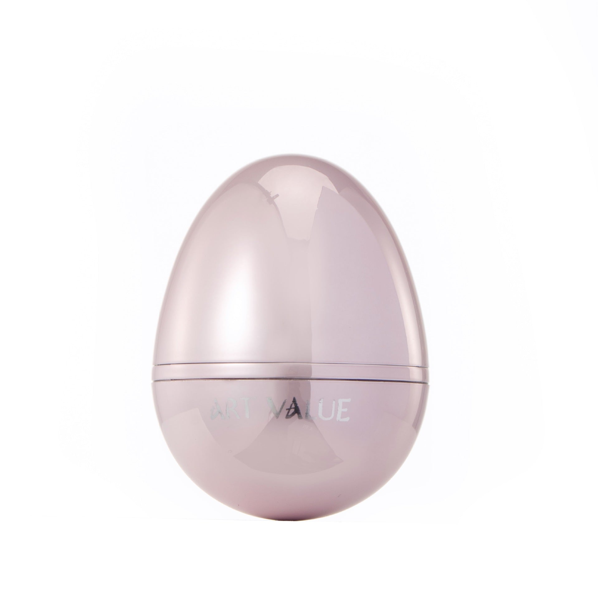A glossy, pale pink, egg-shaped cosmetic container labeled "ART VALUE" centered against a white background.
