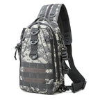Digitaldistribution375 digital camo sling backpack with multi-layer compartments, MOLLE webbing, and padded straps.
