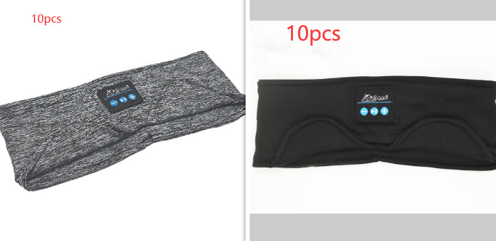 Two Bluetooth music headbands in grey heather and black fabric, featuring built-in control panels for sleeping.