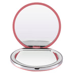 Digitaldistribution375 portable pink LED makeup mirror, open to reveal two mirrors with a sleek, compact design.