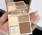 A Mugeleen four-pan contour and highlight makeup palette in a cream compact with embossed fern and leaf patterns.
