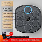 Black, wall-mounted music boxing target with six circular strike pads, LED rhythm lights, and a digital display.