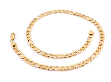 Gold-tone Figaro hip hop chain necklace featuring a classic link pattern and a secure lobster clasp closure.