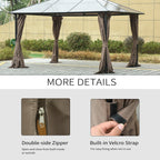 Brown gazebo sidewalls with hooks, double-sided zippers, and Velcro straps for easy attachment and storage.