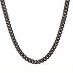 Gunmetal black Cuban link chain necklace with polished metallic finish and interlocking oval links.