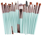 Digitaldistribution375 makeup set: 20 brushes with light blue handles, rose gold ferrules, and soft synthetic bristles.