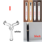 Eyebrow shaping kit featuring a foldable metal stencil, multi-functional contouring pens, and a sleek black trimmer.