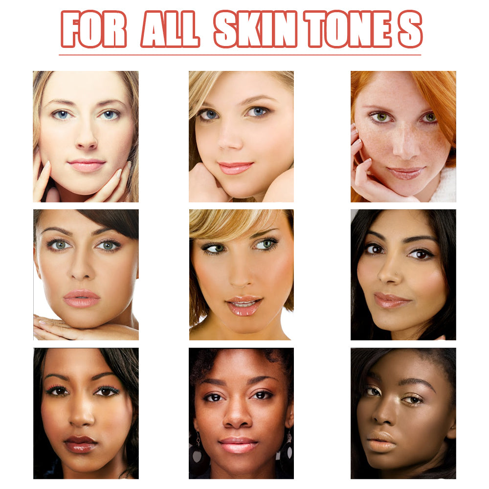 Collage showing nine women with diverse skin tones, emphasizing the universal application of EELHOE BB cream.