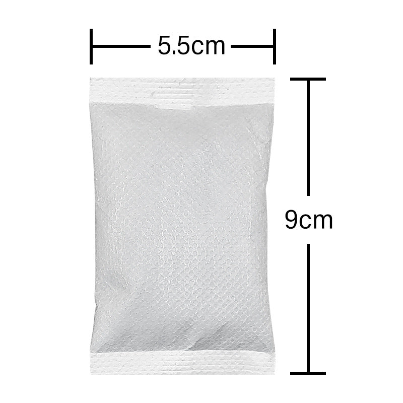 A rectangular, white, fabric hand warmer pouch measuring 5.5cm wide by 9cm tall against a white background.