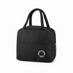 Black portable waterproof thermal lunch bag with top handles, zipper closure, and "Thermal Insulation" round logo.
