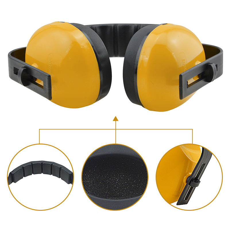 Yellow and black Digitaldistribution375 soundproof earmuffs with adjustable headband and soft foam ear cushions.