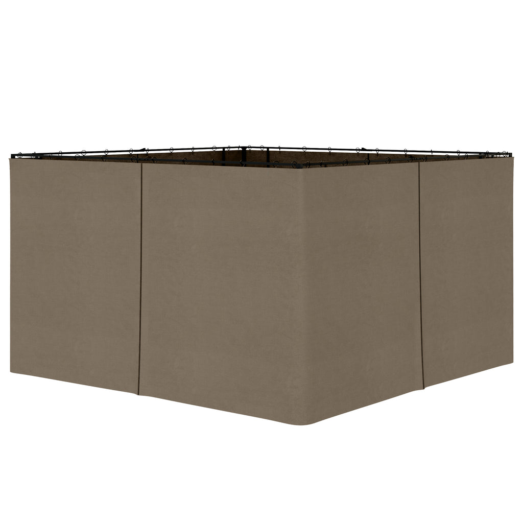 Brown 9.8'x11.8' gazebo sidewall set with fabric panels, black metal hanging hooks, and C-rings against a white background.