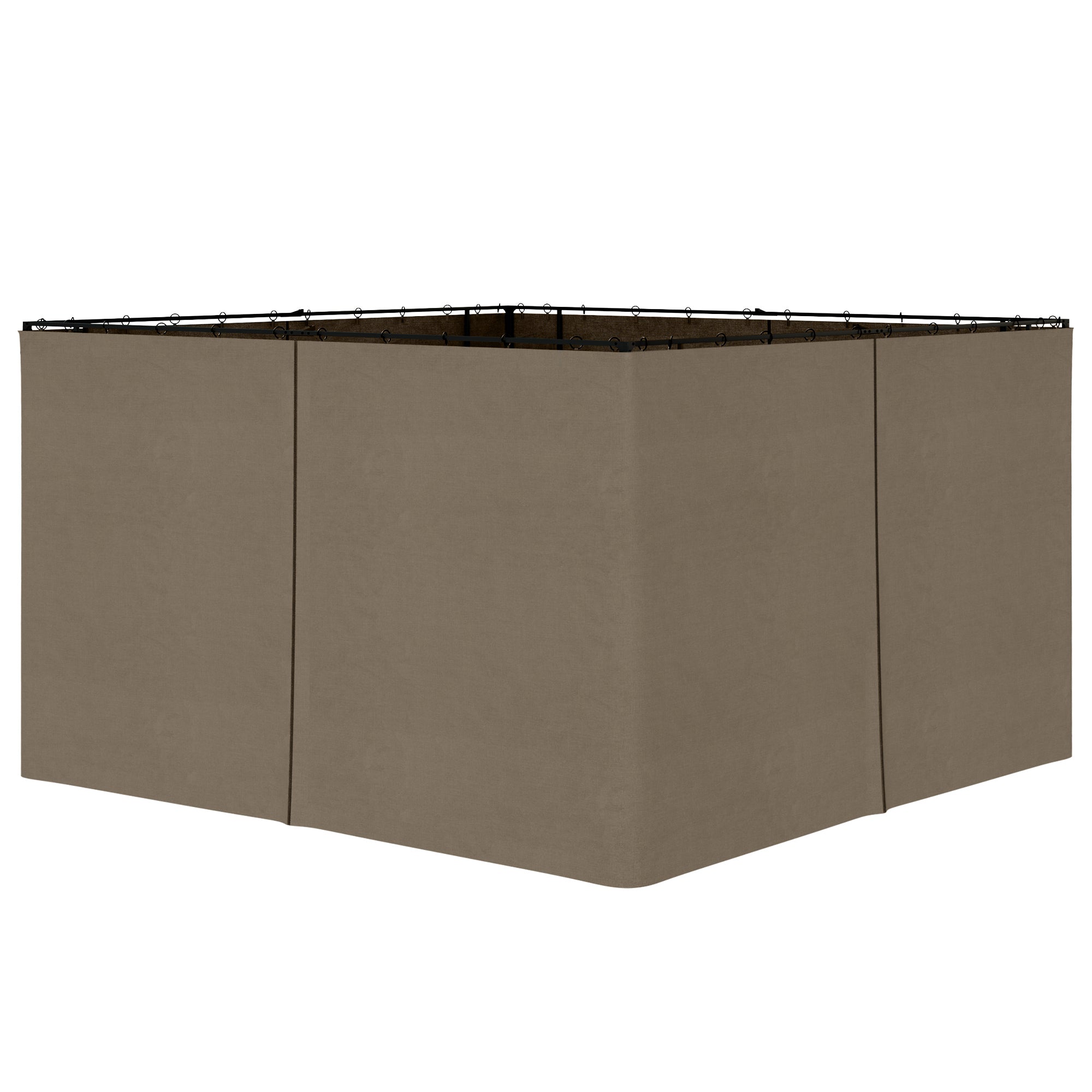 Brown 9.8'x11.8' gazebo sidewall set with fabric panels, black metal hanging hooks, and C-rings against a white background.