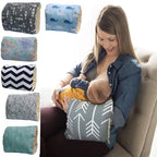 A mother nurses her baby using a soft, patterned cotton arm pillow, available in various colors and print designs.