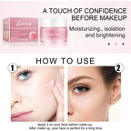 EELHOE pink makeup base gel jar and box, showing application on skin with before and after results.