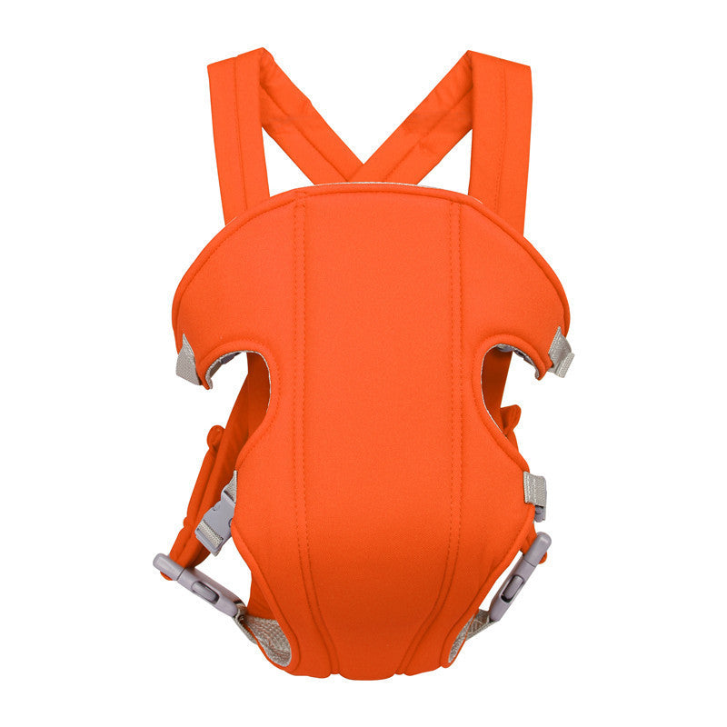 Bright orange breathable baby sling carrier with padded shoulder straps and secure side-release buckles.