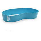 A blue elastic rubber resistance band for fitness, labeled "HEAVY" with four heart icons on a white background.