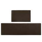 Two-piece dark brown kitchen mat set. Waterproof, non-slip, textured surface, easy-to-clean design on a white background.