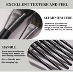 BEILI makeup brush set with black matte wood handles, natural bristles, and brushed aluminum ferrules.