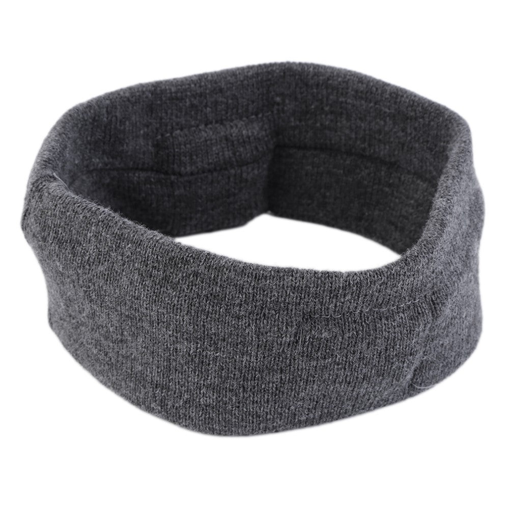 Dark gray, soft-knit sports music headband, isolated on a white background.