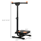 Black foldable ab twister with orange accents, adjustable handle, and measurement display on a platform base.
