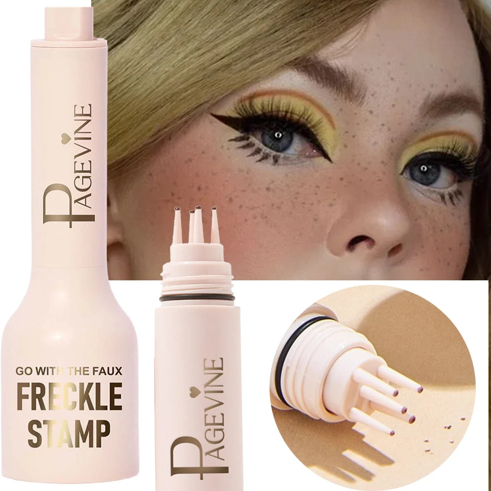 Light pink Pagevine freckle stamp pen with a five-pronged tip for applying realistic, quick-dry faux freckles.