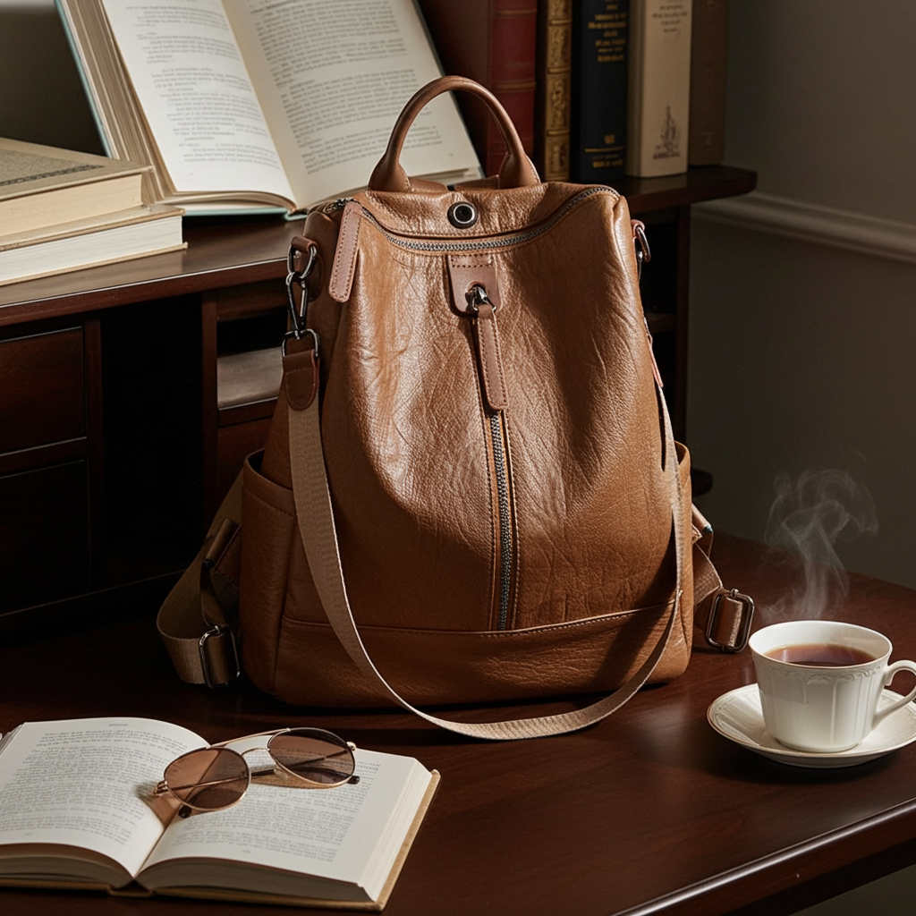 All-in-one multifunctional soft leather backpack