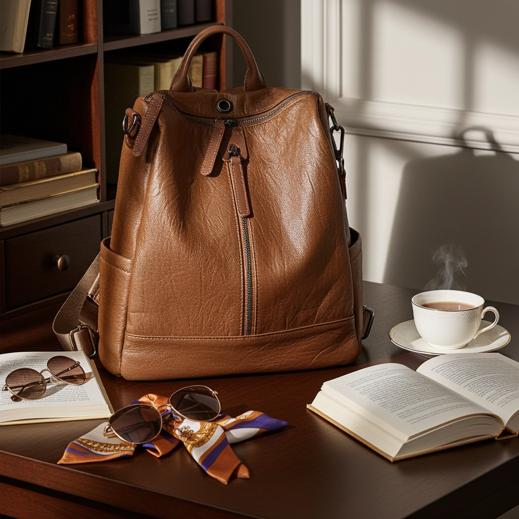 All-in-one multifunctional soft leather backpack