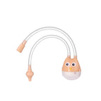Peach-colored owl-themed nasal aspirator with clear tubing and soft silicone tips for babies.