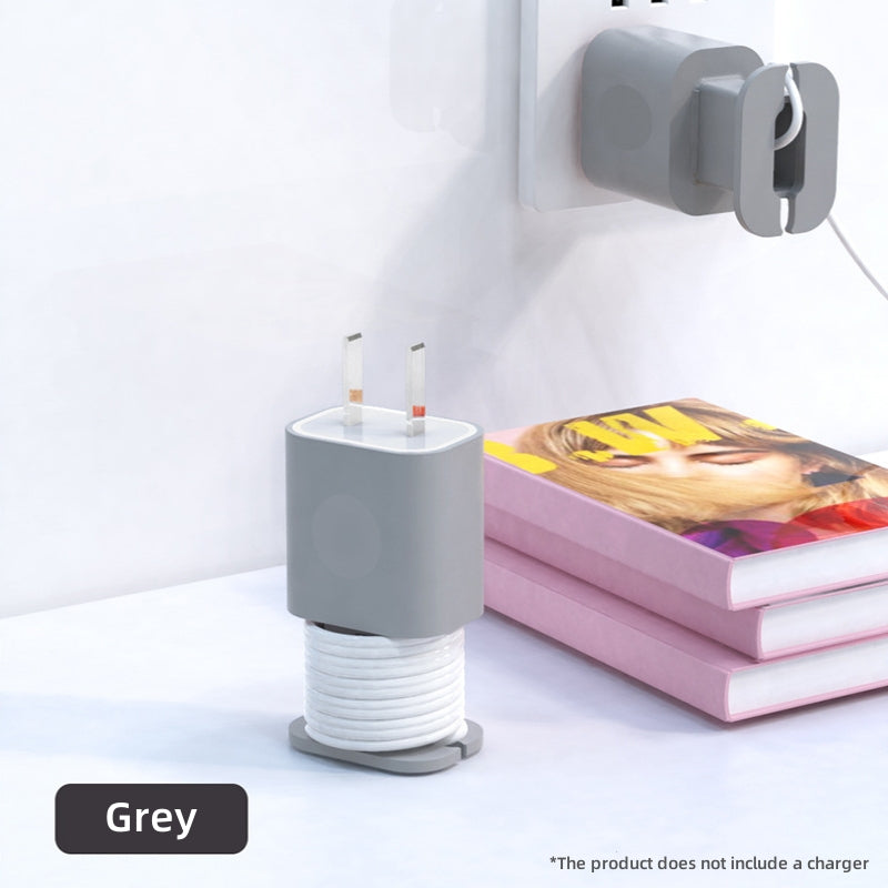 Grey silicone protective case for Apple USB-C chargers with a built-in cable organizer feature.
