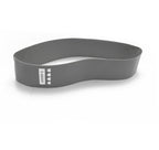 Gray rubber resistance band labeled "X-HEAVY" with four heart icons, isolated on a white background.
