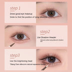 Instructional graphic showing a double-ended eye shadow pen used to define and brighten under-eye "lying silkworm."