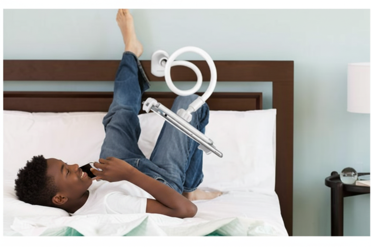 African American Teen with Phone Stand