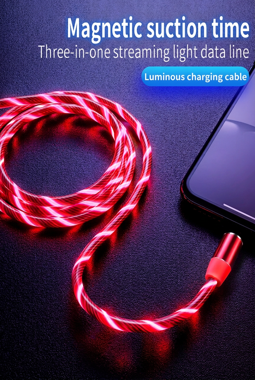 Compatible with Apple, Flowing Ligh Magnetic Streamer Data Line Cable for Iphone Android Typec
