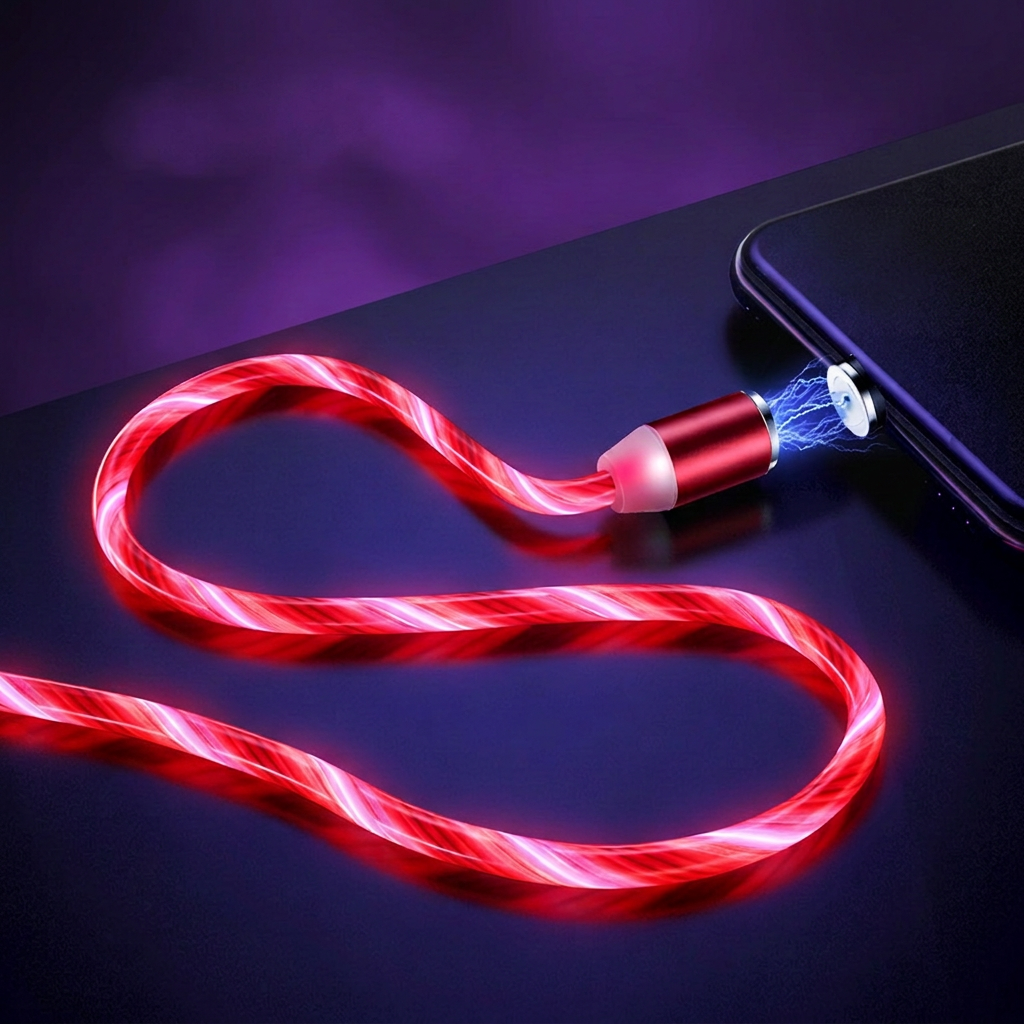 Compatible with Apple, Flowing Ligh Magnetic Streamer Data Line Cable for Iphone Android Typec
