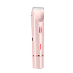Rose gold electric hair remover with a slim, ergonomic design, metal trimmer head, and single control button.