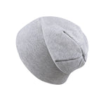 A soft, light-gray cotton jersey newborn beanie hat with a simple, relaxed, rounded silhouette on a white background.