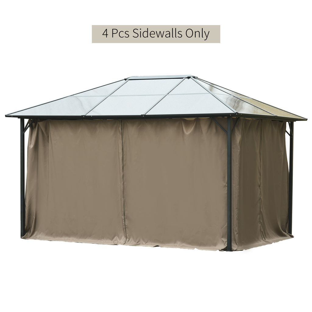 Four brown fabric gazebo sidewalls with hooks, sized 9.84' x 11.8', shown attached to a metal frame gazebo.