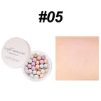 Handaiyan light-revealing powder pearls in a jar with pastel-colored spheres and a skin-toned product swatch. #05.