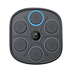 Wall-mounted black boxing target with six circular pads, a digital display center, and a blue LED ring light.