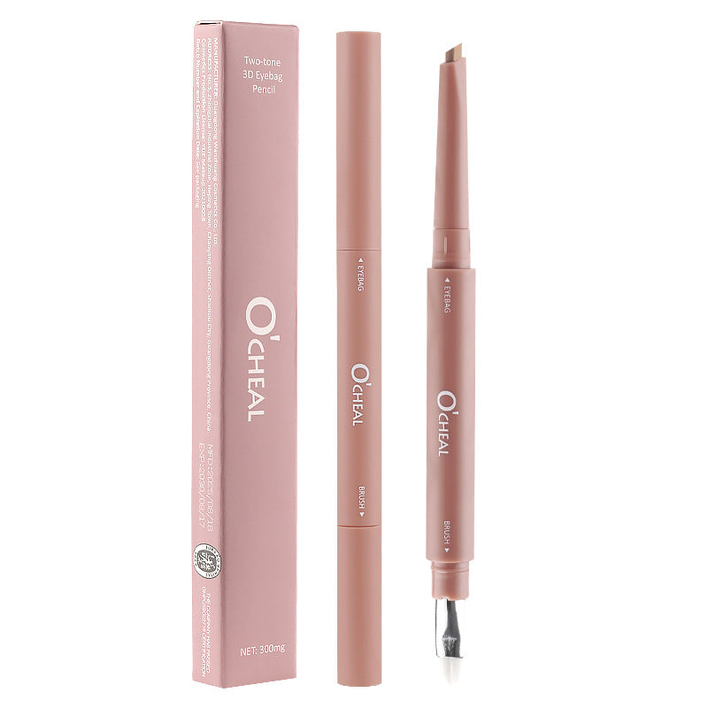 O'CHEAL two-tone 3D double-ended eyeshadow pencil and brush in dusty pink packaging with matte finish.