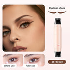Digitaldistribution375 brown double-ended eyeliner stamp pen shown with a before-and-after demo on a model.