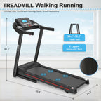 Black foldable electric treadmill with 5-layer anti-slip belt, LCD screen, and shock-absorbing deck for home workouts.