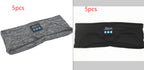 Grey heather and black fabric Bluetooth sleep headbands with built-in music control panels and eye mask functionality.