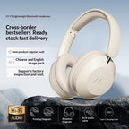 Beige wireless SY-T4 Bluetooth headphones with padded ear cups, foldable design, Hi-Fi audio, and USB-C/AUX support.